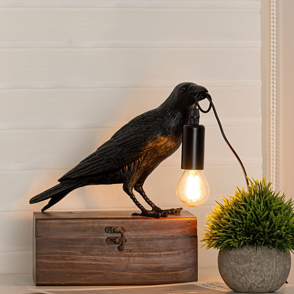 Gothic Halloween Crow Lamp - LED USB Table Accent with Antique Metal Claw, Intricately Crafted Resin Decor for Living Room, Bedroom & Festive Celebrations, Perfect Thanksgiving & Halloween Gift