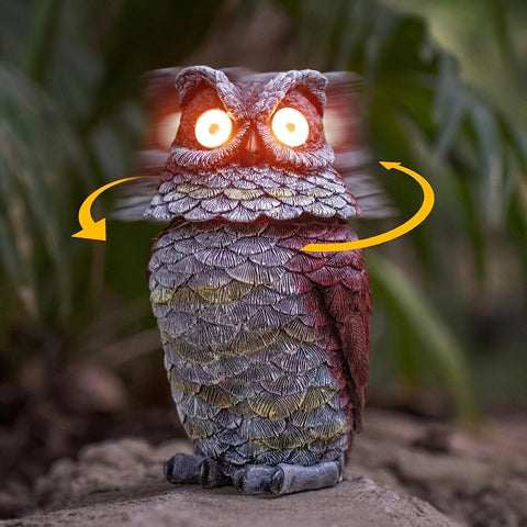 0207ba Resin Cartoon Owl Statue Outdoor Decor with Solar-Powered Glowing Eyes, Rotating Head, Ideal for Garden, Patio, Porch, Lawn, Festive Gifts for Christmas, Halloween, Hanukkah, Thanksgiving, Father's Day