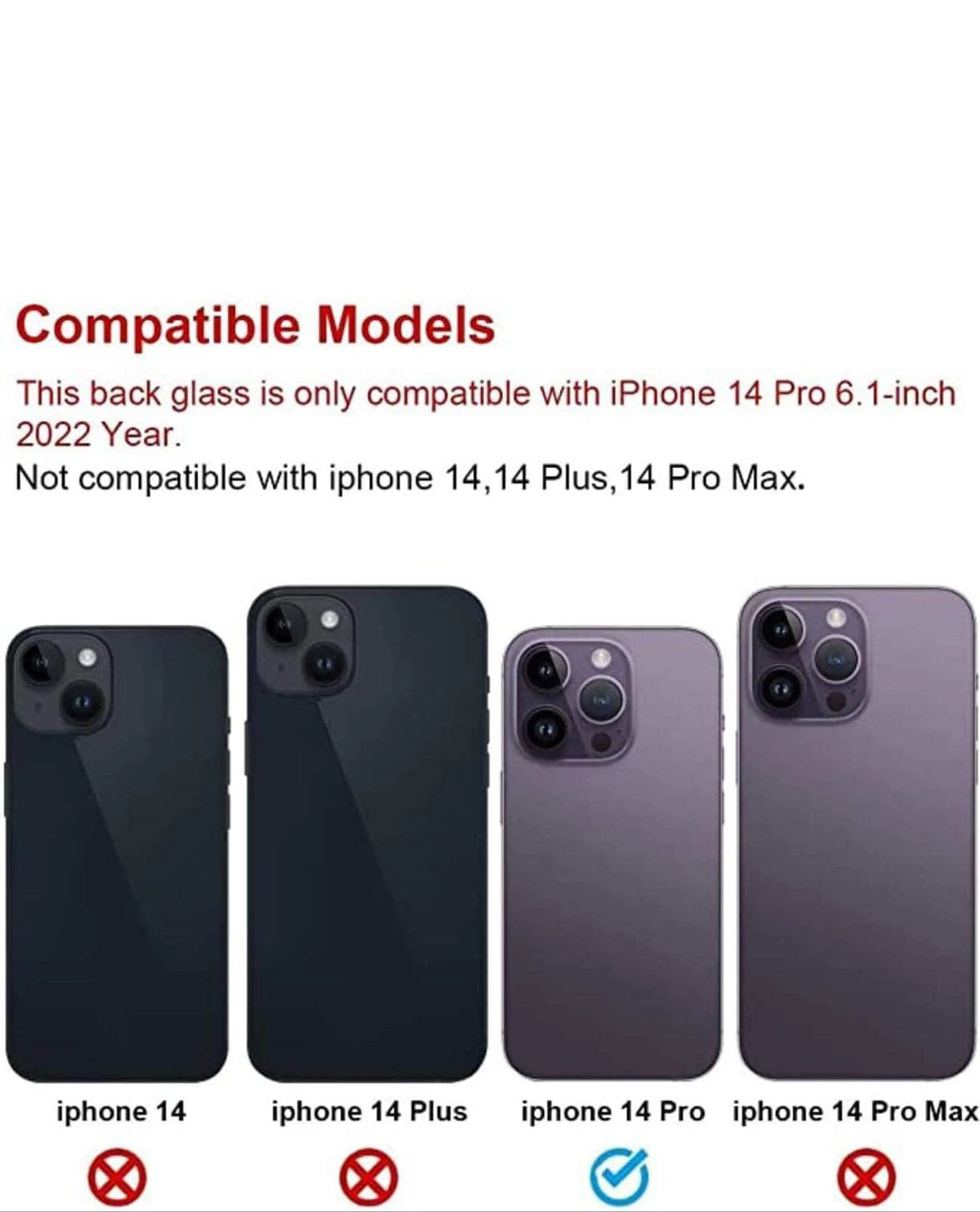 Replacement Part for Rear(Back) Glass Panel Compatible with (iPhone 14 Pro) 7 Day Replacement Warranty