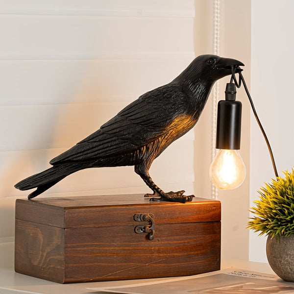 Gothic Halloween Crow Lamp - LED USB Table Accent with Antique Metal Claw, Intricately Crafted Resin Decor for Living Room, Bedroom & Festive Celebrations, Perfect Thanksgiving & Halloween Gift