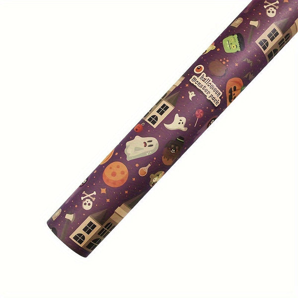 0207ba 6-Piece Halloween Gift Wrap Set - Pumpkin, Ghost, Castle, Potion, Skull & Broom Patterns | Premium Wrapping Paper For Spooky Party Decorations