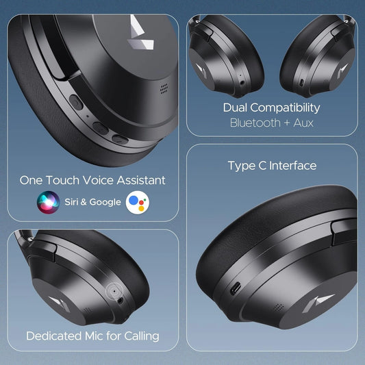 boAt Nirvana 751 ANC,65Hrs Battery,Hybrid (~33dB),Fast Charge,Ambient Sound Mode,Button Controls,Immersive Sound,Carry Pouch,Bluetooth Over Ear Headphones,Wireless Headphone with Mic