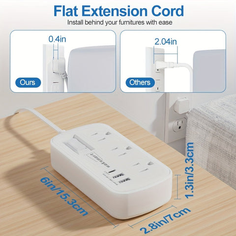 5Ft Ultra Thin Flat Plug Surge Protector Power Strip