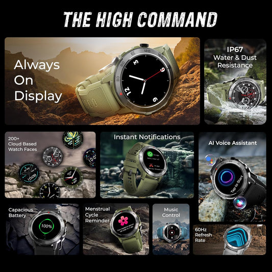 beatXP Super AMOLED Duke Rugged 1.43” Round Bluetooth Calling Smart Watch, Functional Crown