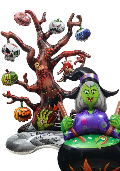 0407BA Window Halloween Decoration Props Toy Balloon 4D Standing Witch Dead Tree Pumpkin Shape Cartoon Balloon Oversized