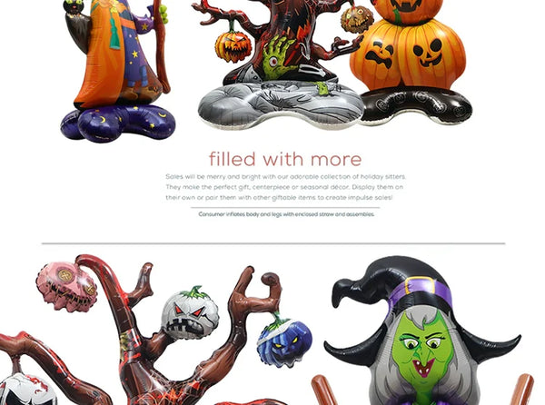 0407BA Window Halloween Decoration Props Toy Balloon 4D Standing Witch Dead Tree Pumpkin Shape Cartoon Balloon Oversized