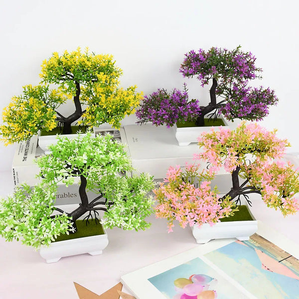 0407GG Artificial Plants Bonsai Small Tree Pot Fake Plant Flowers Potted Ornaments For Home Room Table Decoration Hotel Garden Decor