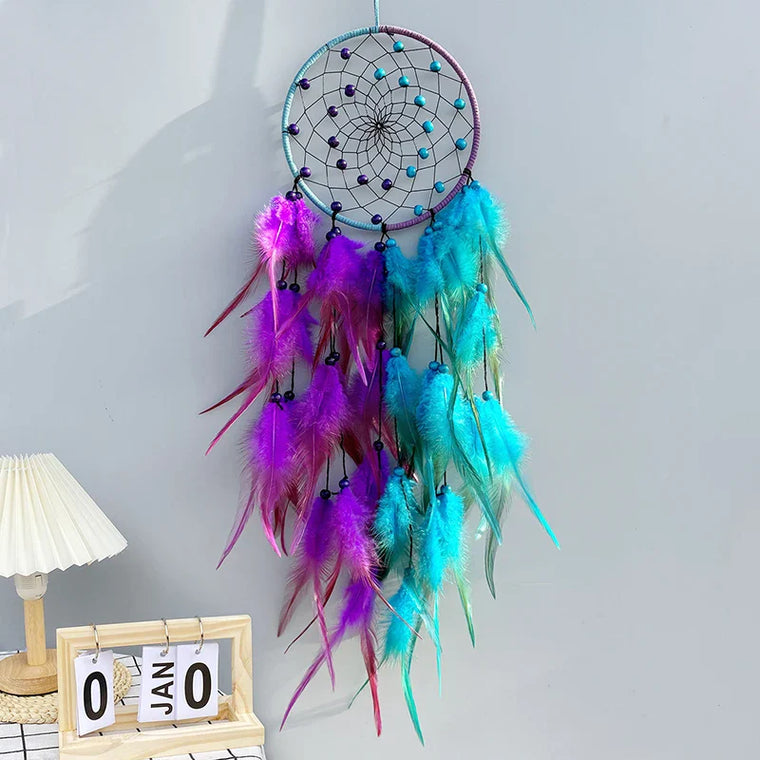 0407BA Dream Catcher Handmade Two-color Feather Wind Chimes Living Room Bedroom Decoration Pendant Festival Party Gifts Home Accessory