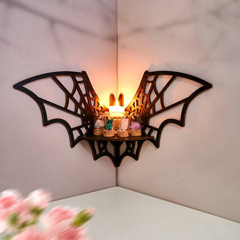 Unique Bat-Shaped Wooden Wall Decoration - Modern Minimalist Display Shelf with Spider Web Design - Easy Wall Hanging Installation, No Nails Required, Suitable for Various Room Types