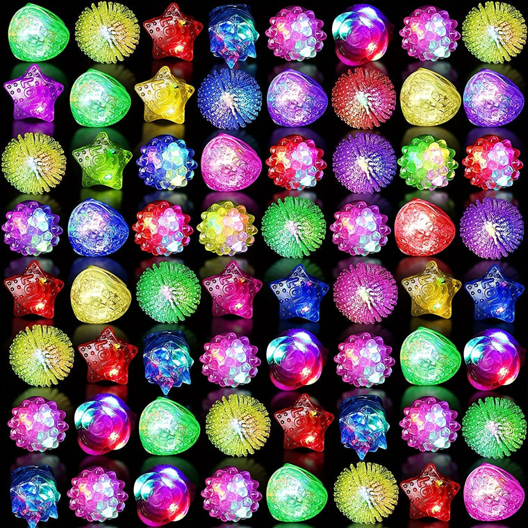 0407TA 60/30/15PCS LED Light Up Rings - Colorful Flashing Bumpy Jelly Rings - Glow Up Party Favors for Kids & Adults - Neon Rave Soft Rubber Toys for Events Christmas, Halloween, Thanksgiving Gift