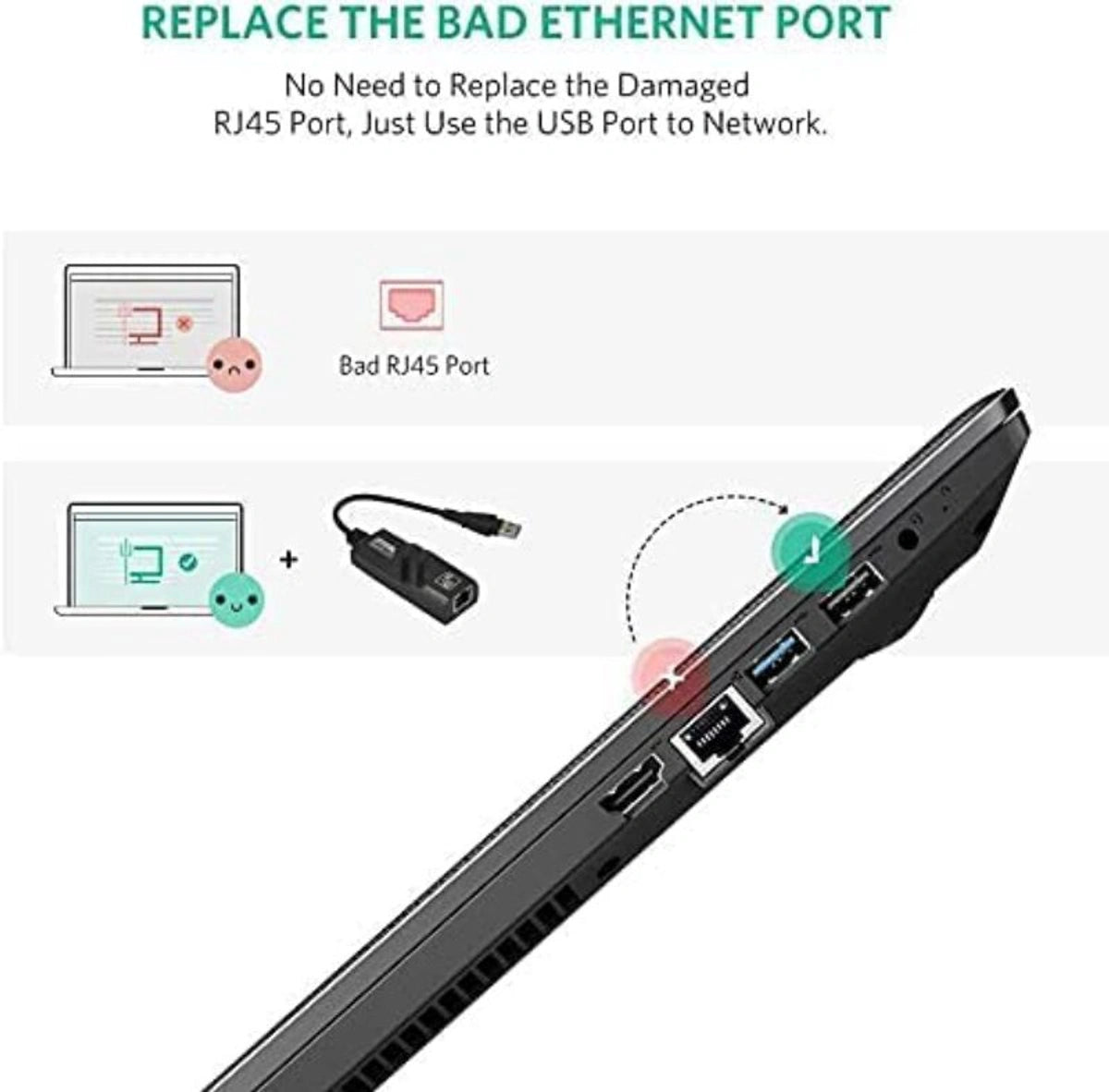 USB 3.0 to Ethernet Adapter, compatible USB 3.0 to 10/100 Gigabit Ethernet LAN Network Adapter, Compatible for iMac Pro, Air, Mac Mini/Pro, Surface Pro, Notebook PC, Laptop