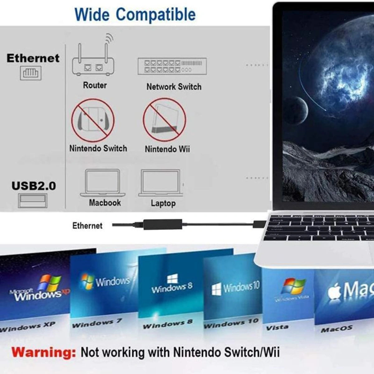 USB 3.0 to Ethernet Adapter, compatible USB 3.0 to 10/100 Gigabit Ethernet LAN Network Adapter, Compatible for iMac Pro, Air, Mac Mini/Pro, Surface Pro, Notebook PC, Laptop